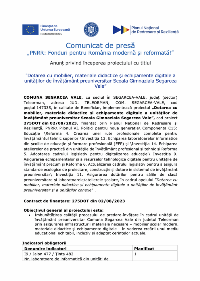 Segarcea incepere proiect